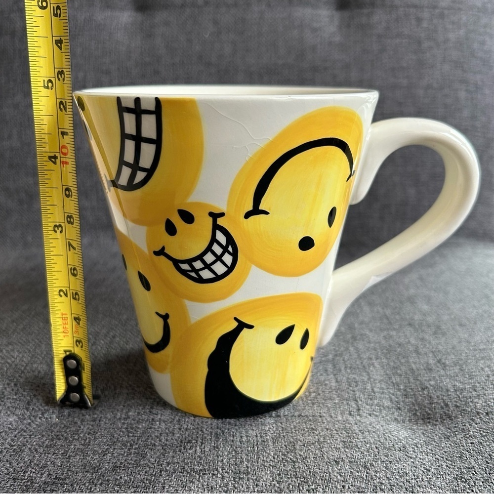 Smiley Face Emoji Covered Coffee Mug, Yellow, White, 15 oz - Picture 8 of 14